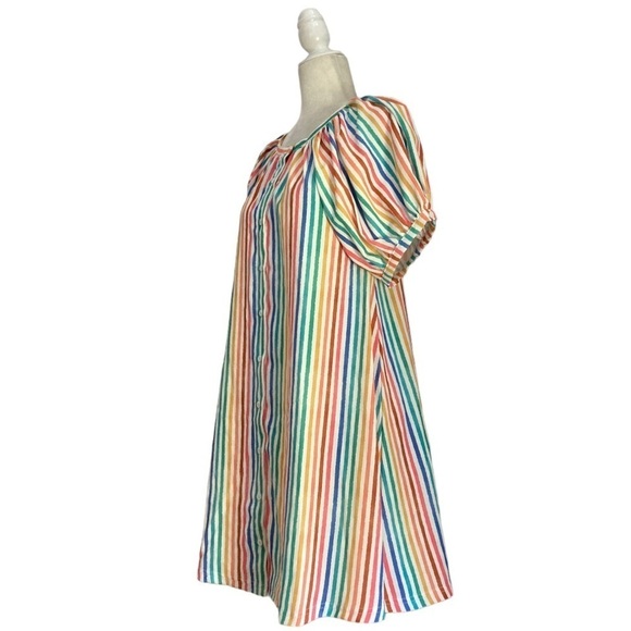 Smith & Quinn NWT Striped Dress Multicolor Stripe Puff Short Sleeve Button Front - Picture 10 of 14
